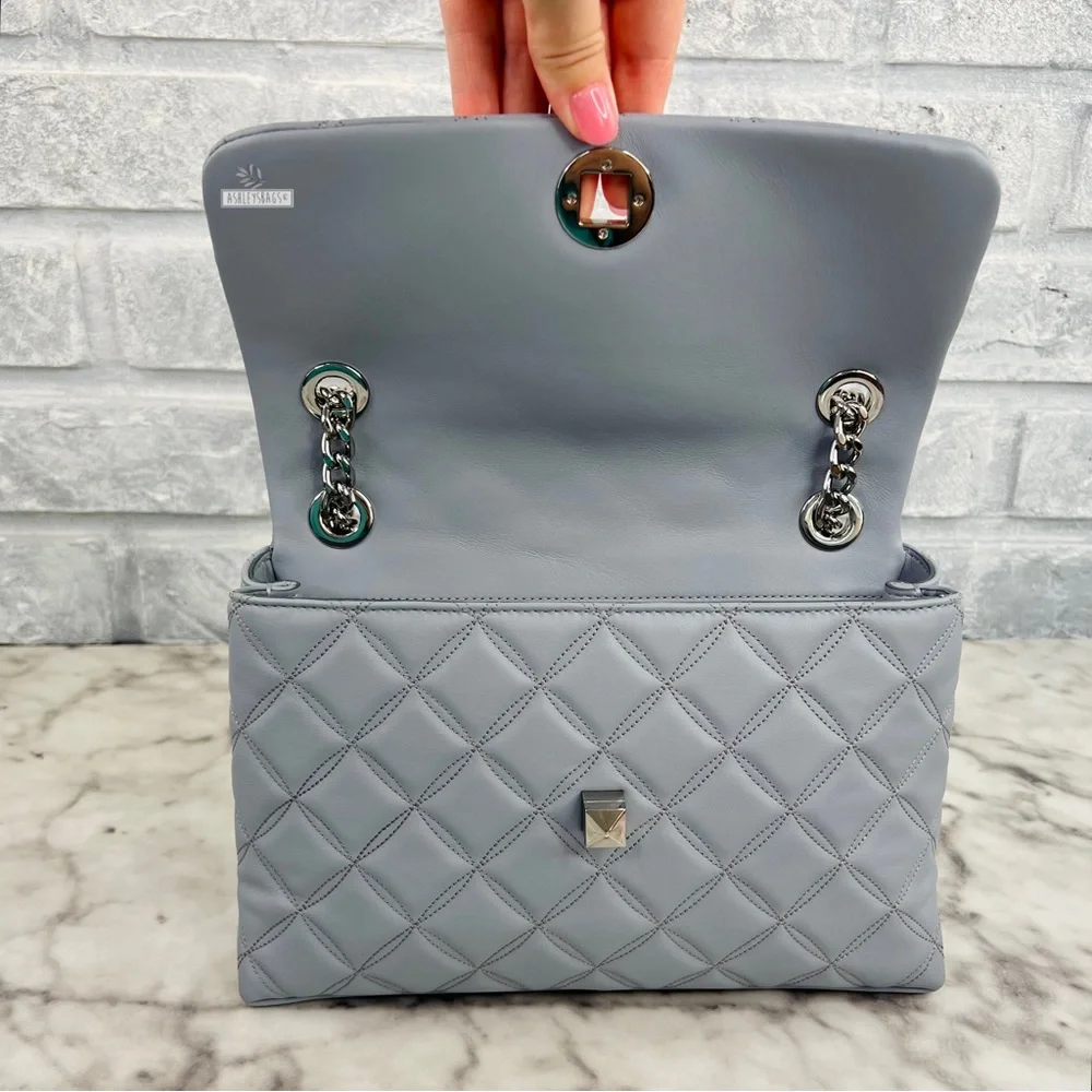 Kate Spade Natalia Quilted Leather Medium Flap Crossbody In Brushed Steel